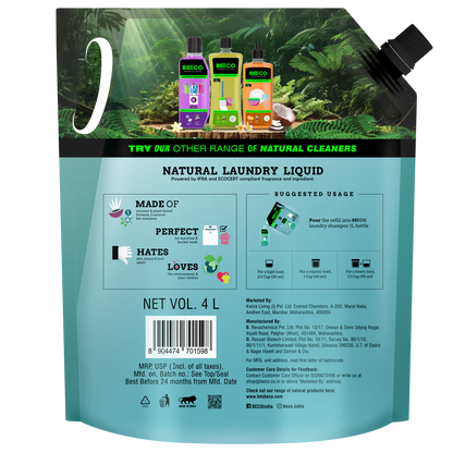 Natural Laundry Cleaner Liquid Shampoo Top Load 4 L Refill
