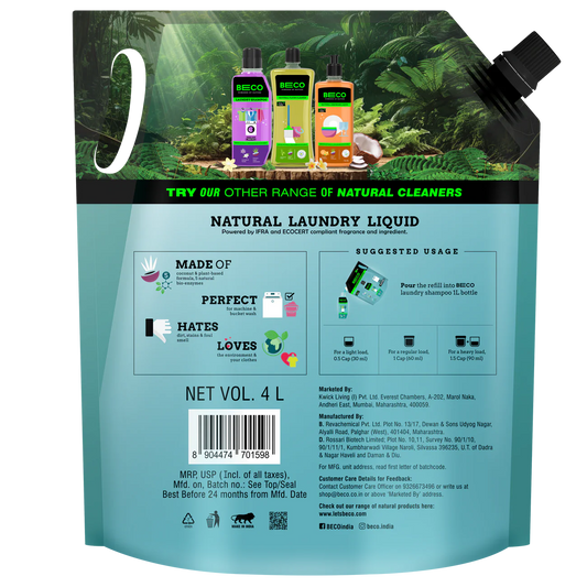 Natural Laundry Cleaner Liquid Shampoo Top Load 4 L Refill